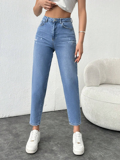 Jeans Tapered à Poches Déchirées
