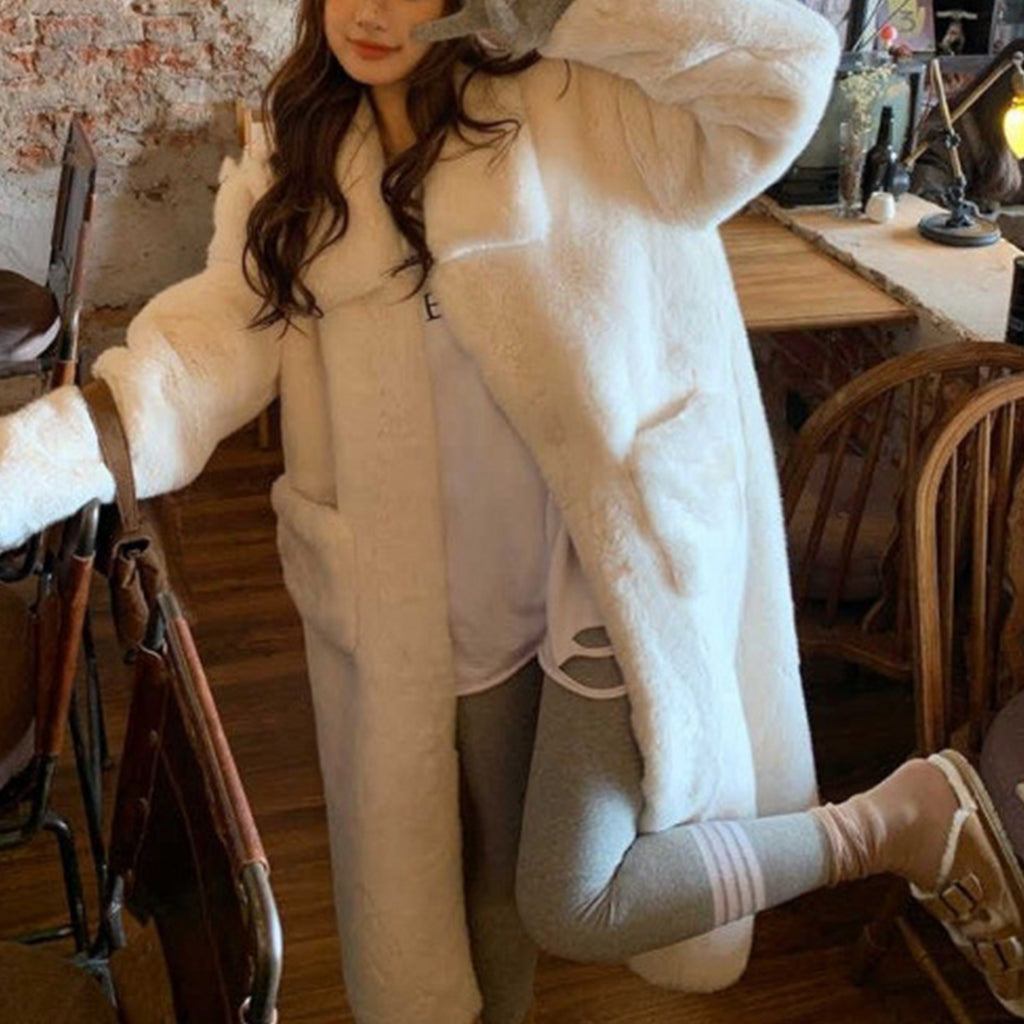 Manteau en fourrure peluche mi-long