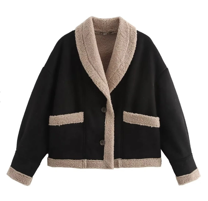 Manteau à Revers en Fourrure Synthétique Élégance
